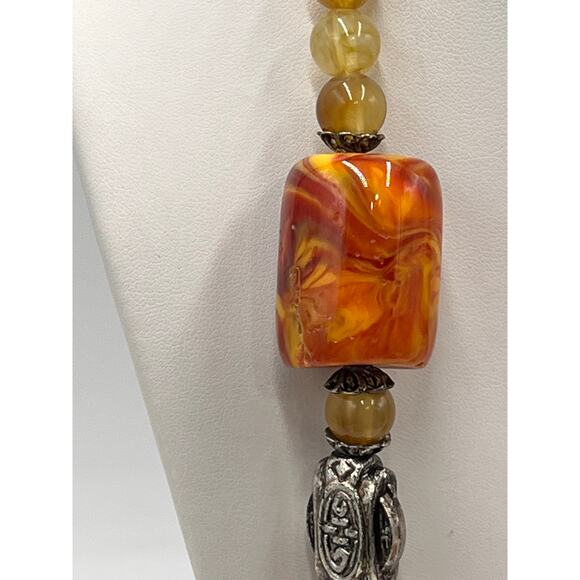 Vintage Yellow Red Orange Swirl Amber Cherry Butterscotch Bakelite Necklace 150g - Picture 4 of 11